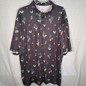 Proud 90 Golf Is Fun 3X Shirt Tropical Parrots All Over Print Golf Polo Black